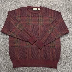 VTG 80s Cotton Traders Made In Italy Red‎ Plaid Wool Blend Grandpa Sweater XL